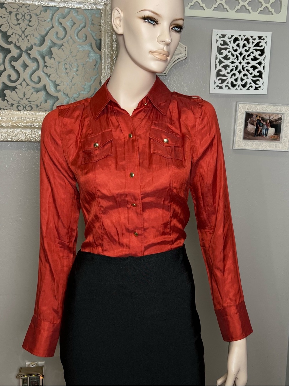 Banana Republic Rust Red Silk and Cotton Button-Down Shirt